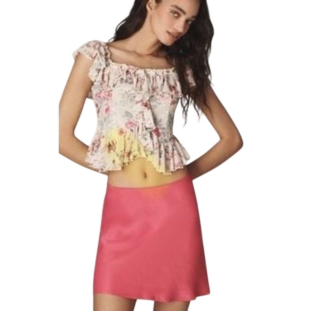 Anthropologie Pink Satin Skirt XL